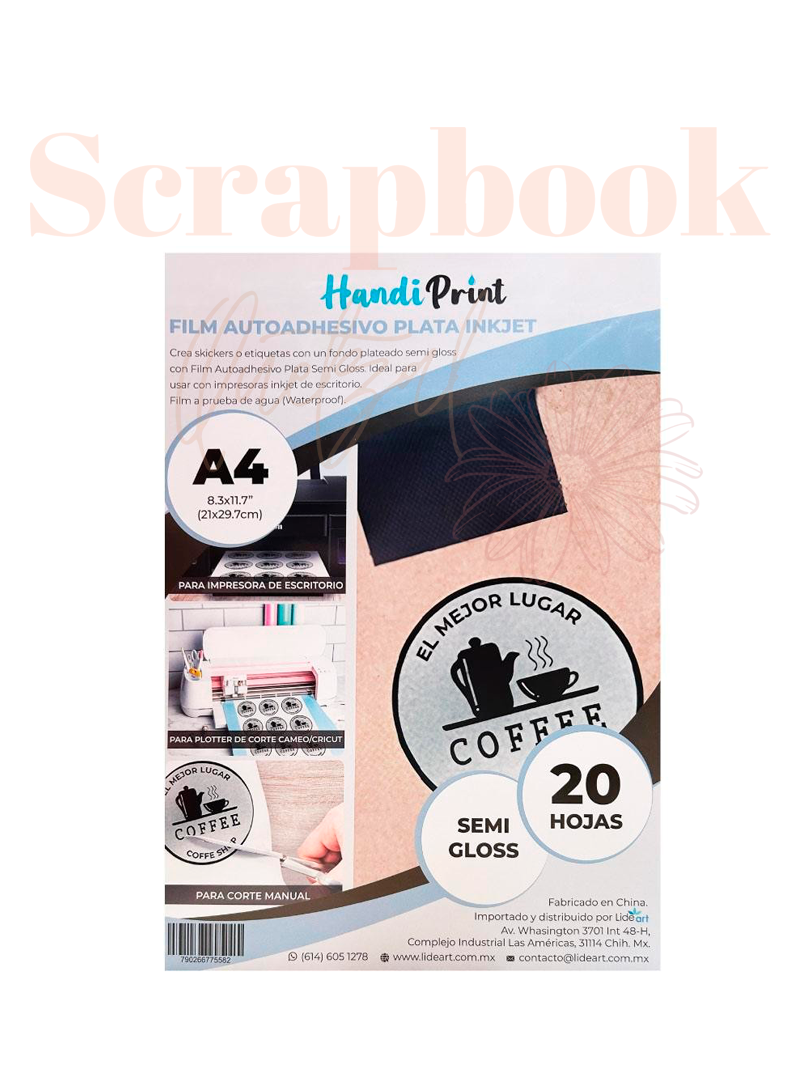 Film Autoadhesivo Inkjet Plata Semi Gloss (Mate) - Handi Print A4 20 hojas